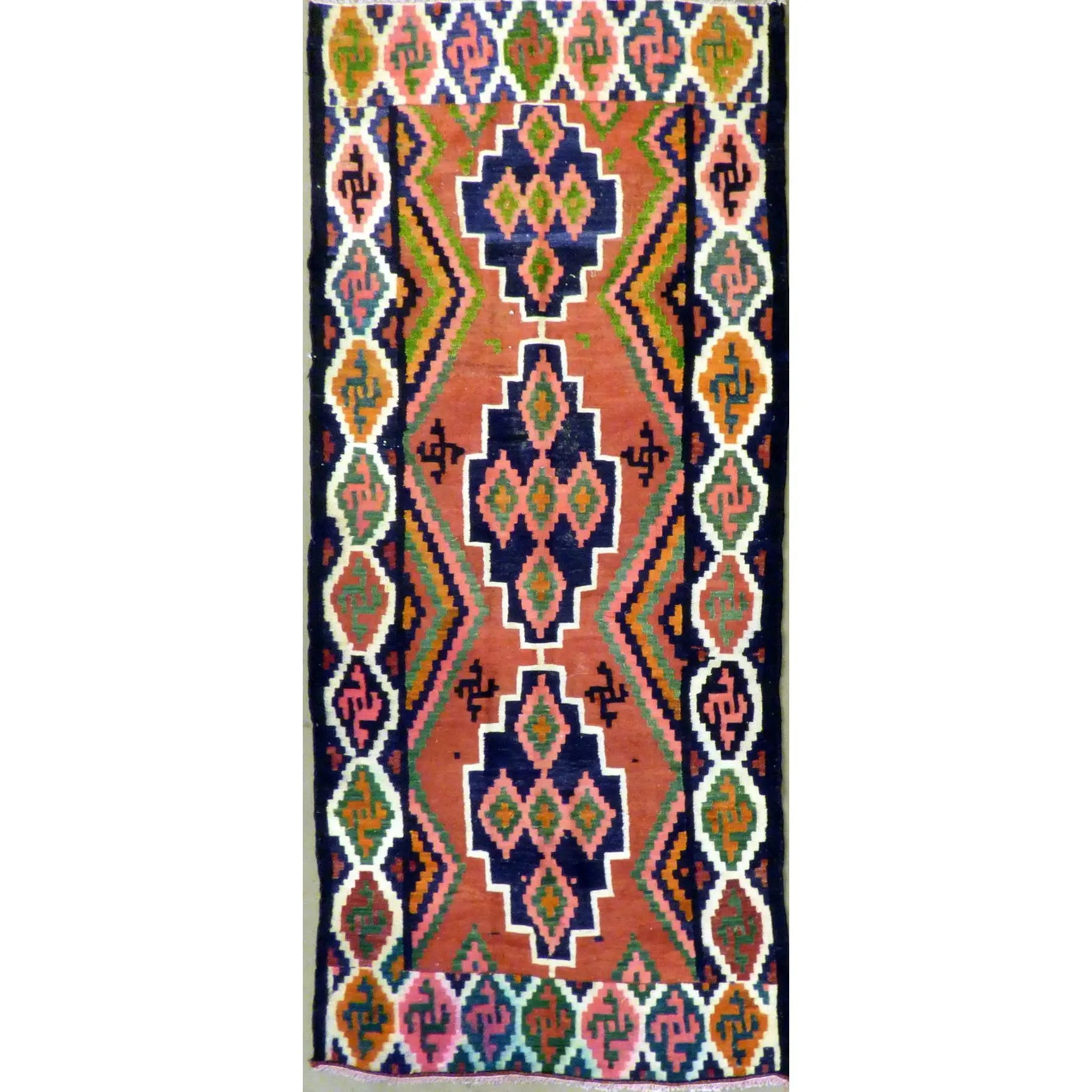 One Of The Kind Authentic Hand-Knotted Sanandaj Vintage Kilim 10'7" X 4'5"
